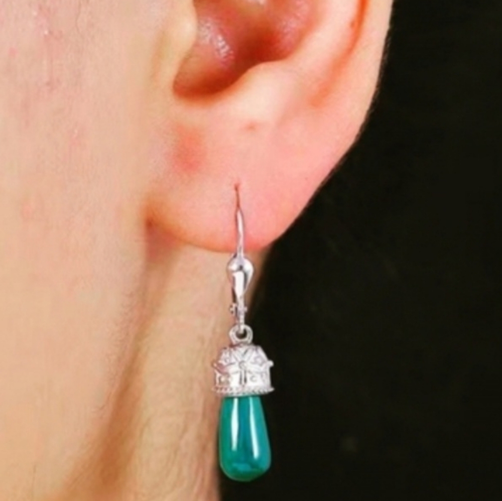 🔥 Green Onyx Drop Earrings in Rhodium Over Sterling Silver 6.60 ctw - Picture 5 of 5